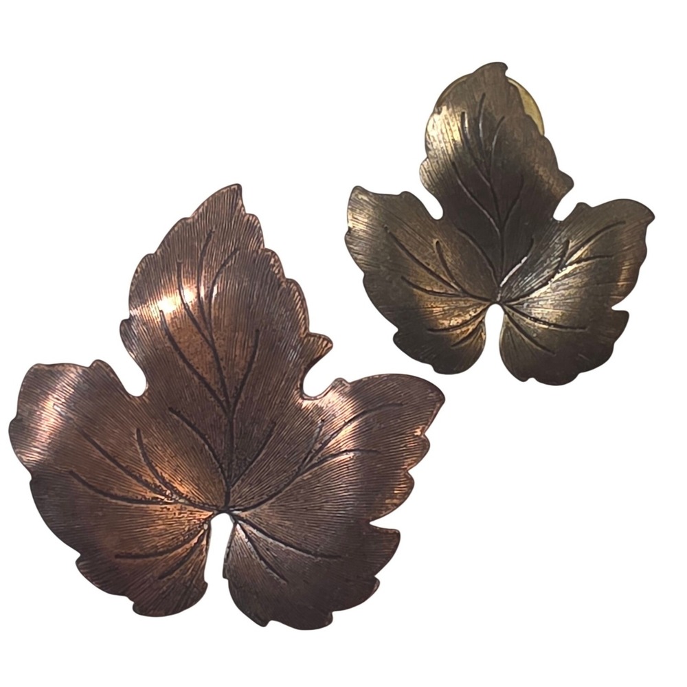 Unbranded Leaf Lapel Pin Set OS Copper Brass Fair Vintage 2pc